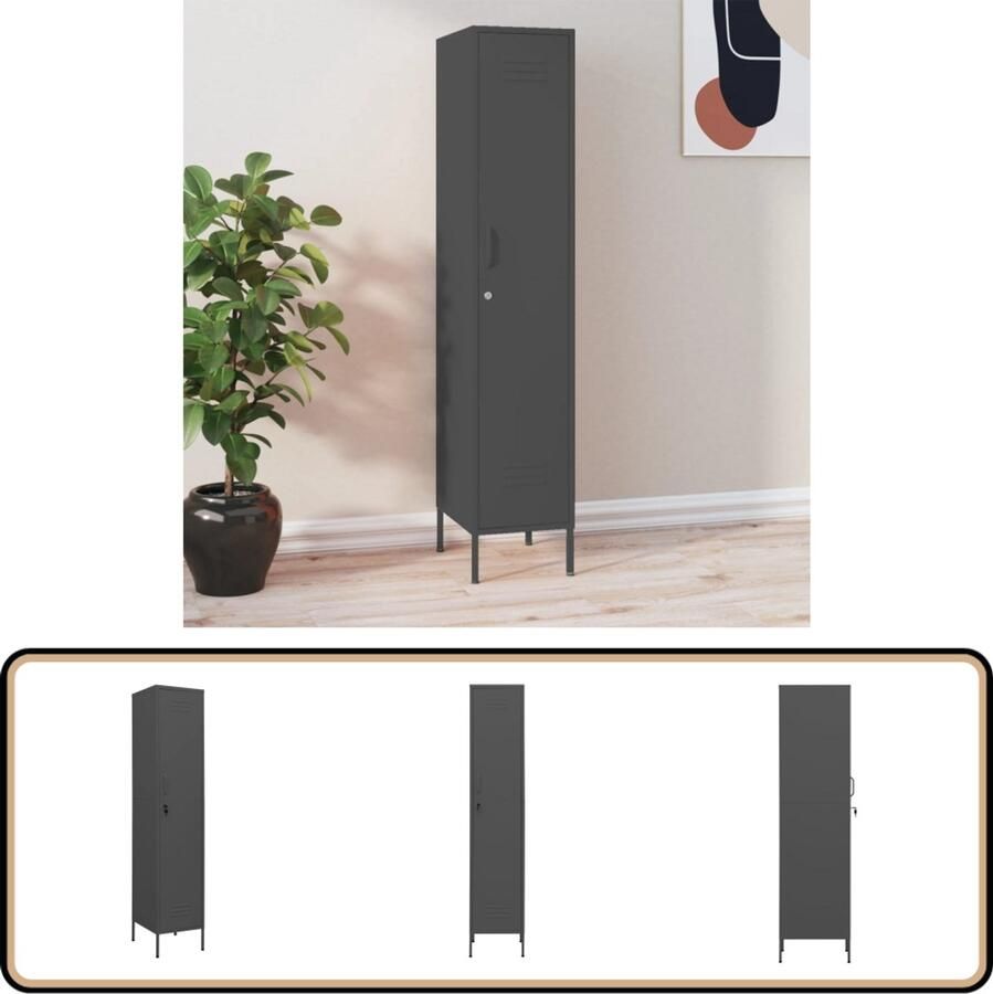 VidaXL Lockerkast 35x46x180 cm Antraciet Staal Lockerkast Staal Antraciet Opbergkast Kantoor Slaapkamer Entreehal Garderobe Lockers Metalen Kast