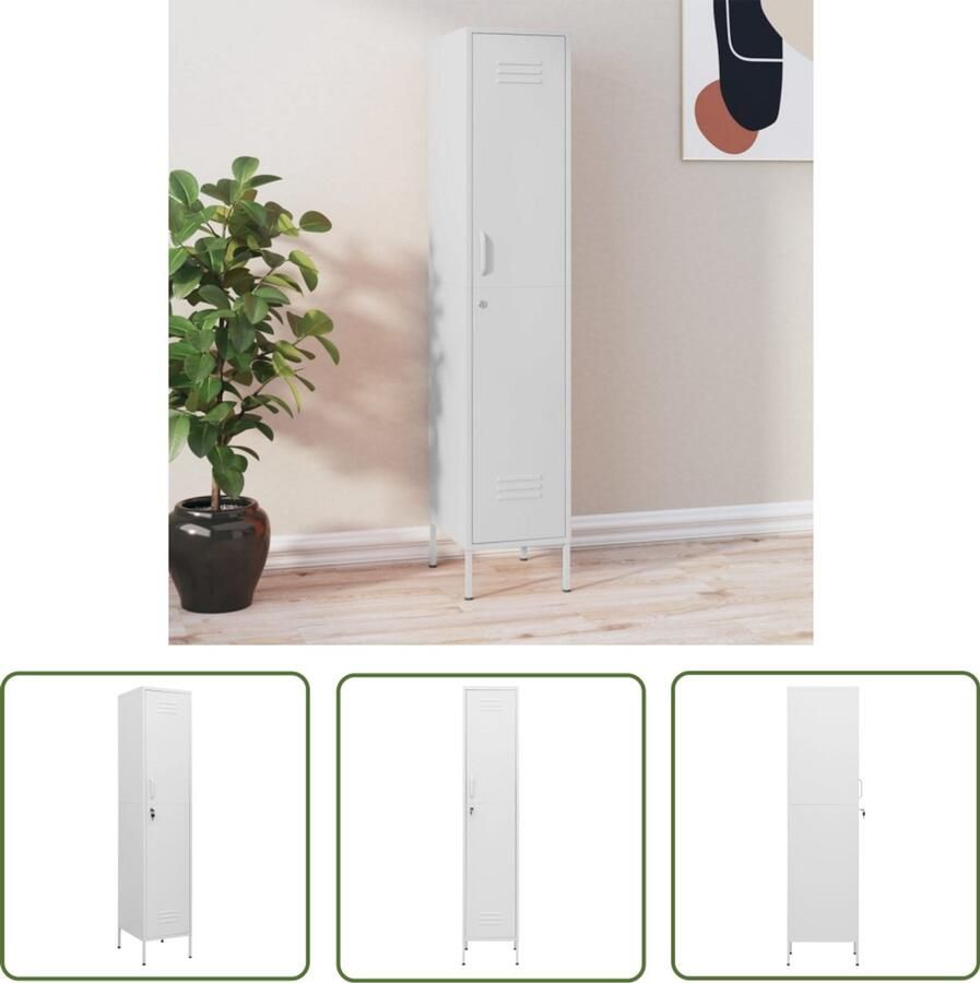 VidaXL Lockerkast 35x46x180 cm Wit Staal Met Slot Lockerkast Opslagruimte Kantooraccessoires Metalen Kast Witte Kast Stevige Kast