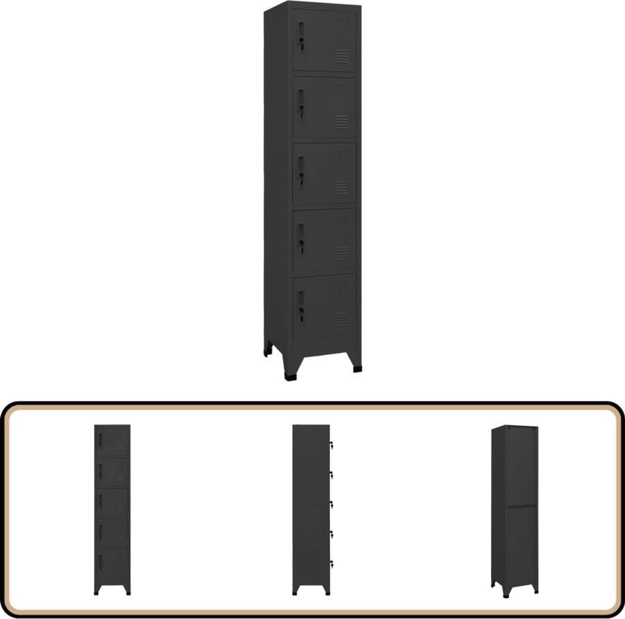 VidaXL Lockerkast 38x40x180 cm Staal Antraciet Lockerkast Opbergkast Kantooropslag School Lockers Metalen Kast