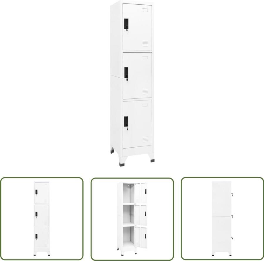 VidaXL Lockerkast 38x45x180 cm staal wit Lockerkast Opbergkast Staalkasten Witte Lockerkast Bureauopslag School Lockers - Foto 2