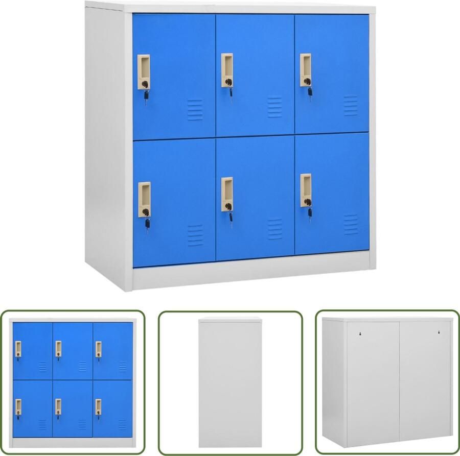 VidaXL Lockerkast 6 lockers 90x45x92 5 cm Staal Locker Kast Opbergkast Kantoor Meubilair Metalen Kast Staalkast Grijze Kast Blauwe Kast Schoolmeubilair Archivak Bergruimte Ruimtebesparend Compact