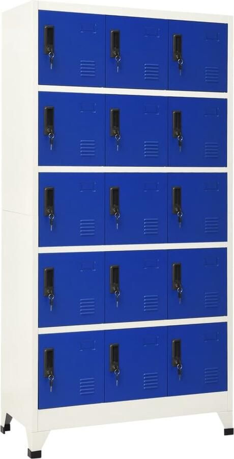 VidaXL Lockerkast 90x40x180 cm Grijs en Blauw Lockerkast Opbergkast Kantooropslag School Lockers Metalen Kast Grijze Kast Blauwe Kast Beveiligde Opslag Afsluitelijke Deuren Ventilatieopeningen - Foto 2