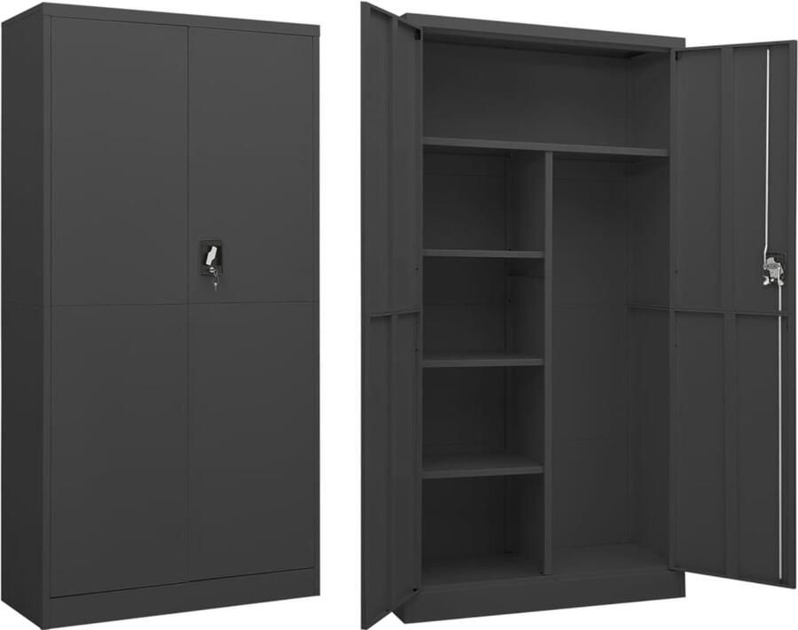 VidaXL Lockerkast 90x40x180 cm Staal Antraciet Lockerkast Opslagkast Industriële Kast Metalen Kast Antraciet Kast Staalkast - Foto 2