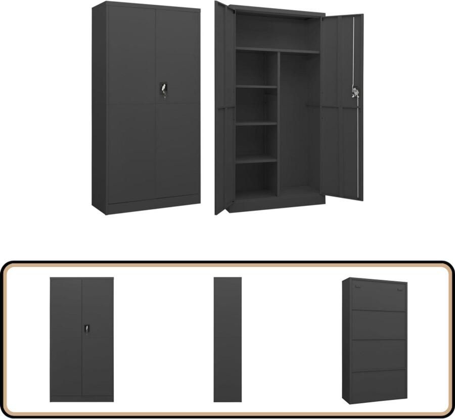 VidaXL Lockerkast 90x40x180 cm Staal Antraciet Lockerkast Opslagkast Industriële Kast Metalen Kast Antraciet Kast Staalkast