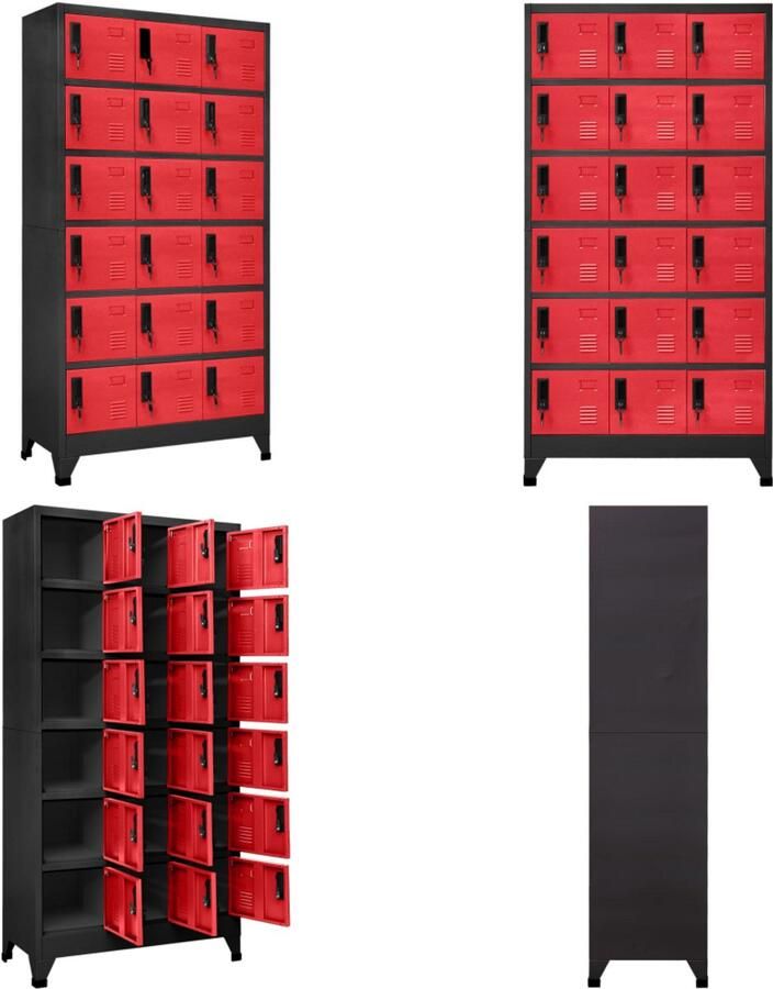 VidaXL Lockerkast 90x40x180 cm staal antracietkleurig en rood Lockerkast Lockerkasten Opbergkast Kast