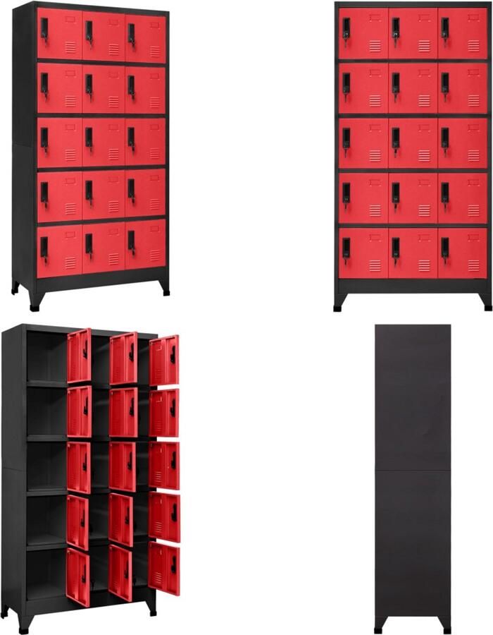 VidaXL Lockerkast 90x40x180 cm staal antracietkleurig en rood Lockerkast Lockerkasten Opbergkast Kast