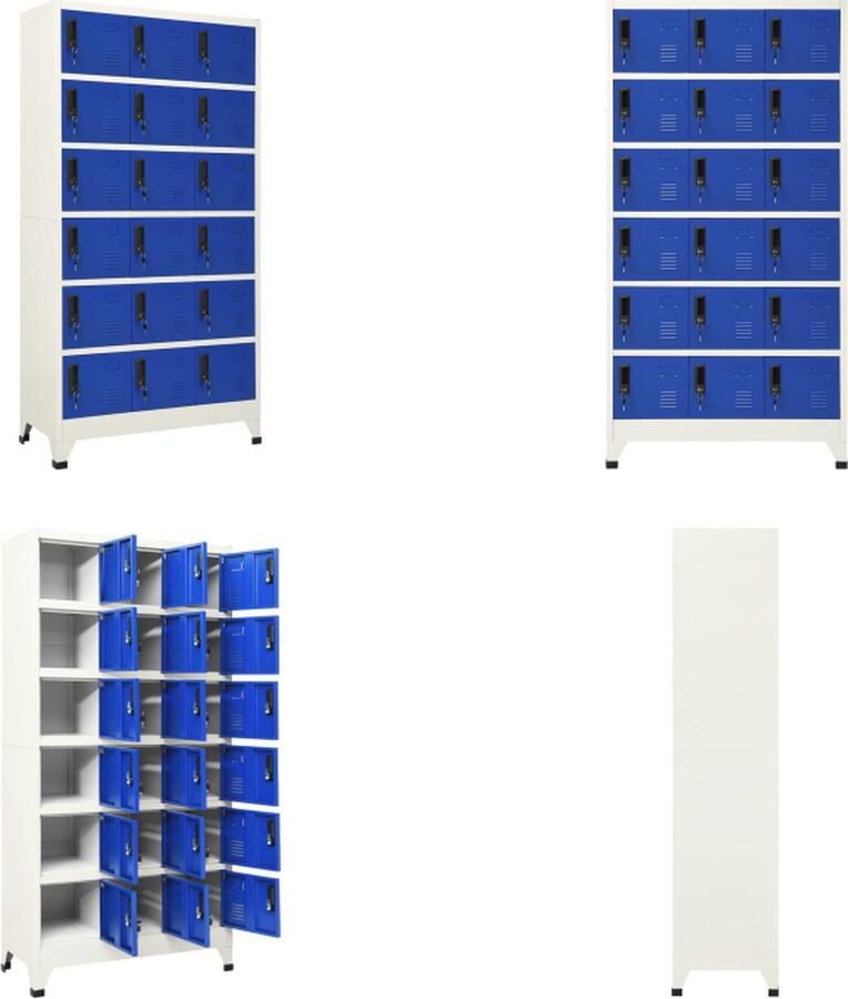 VidaXL Lockerkast 90x40x180 cm staal grijs en blauw Lockerkast Lockerkasten Opbergkast Kast