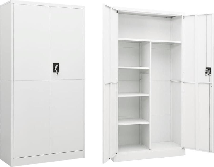 VidaXL Lockerkast 90x40x180 cm staal wit Lockerkast Industriële Stijl Metalen Kast Opbergkast Witte Kast Grote Opbergruimte Lockers - Foto 3