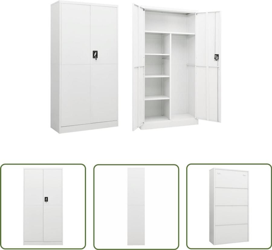 VidaXL Lockerkast 90x40x180 cm staal wit Lockerkast Industriële Stijl Metalen Kast Opbergkast Witte Kast Grote Opbergruimte Lockers - Foto 2