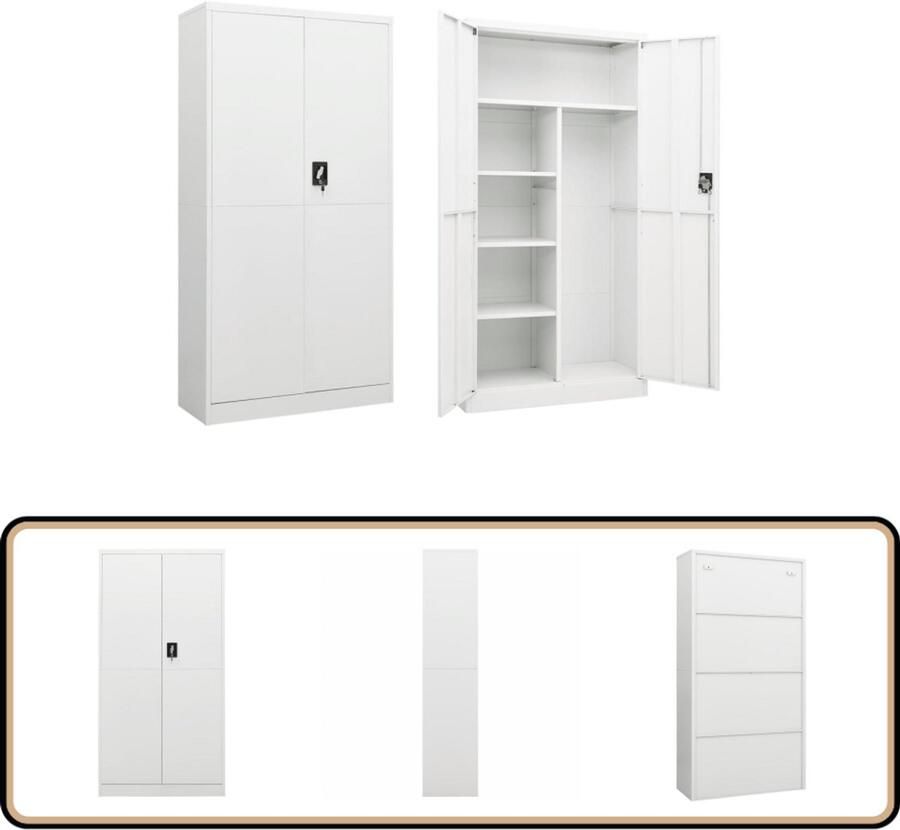 VidaXL Lockerkast 90x40x180 cm staal wit Lockerkast Industriële Stijl Metalen Kast Opbergkast Witte Kast Grote Opbergruimte Lockers