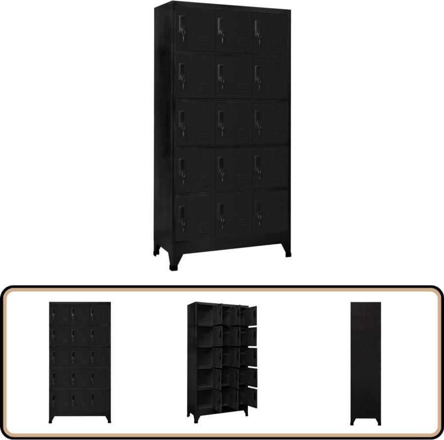 VidaXL Lockerkast 90x40x180 cm Zwart Staal Lockerkast Opbergkast Stalen Kast Zwarte Kast Kantooropslag