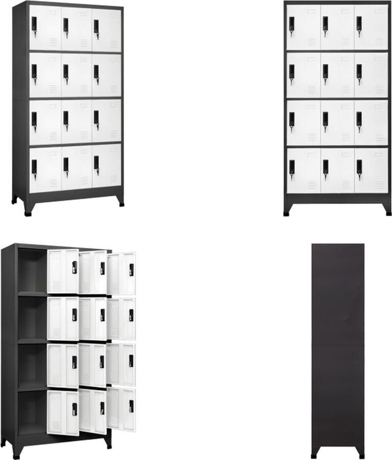 VidaXL Lockerkast 90x45x180 cm staal antracietkleurig en wit Lockerkast Lockerkasten Opbergkast Kast