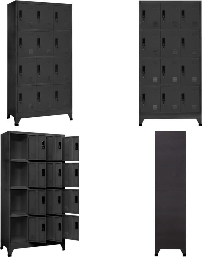 VidaXL Lockerkast 90x45x180 cm staal antracietkleurig Lockerkast Lockerkasten Opbergkast Kast