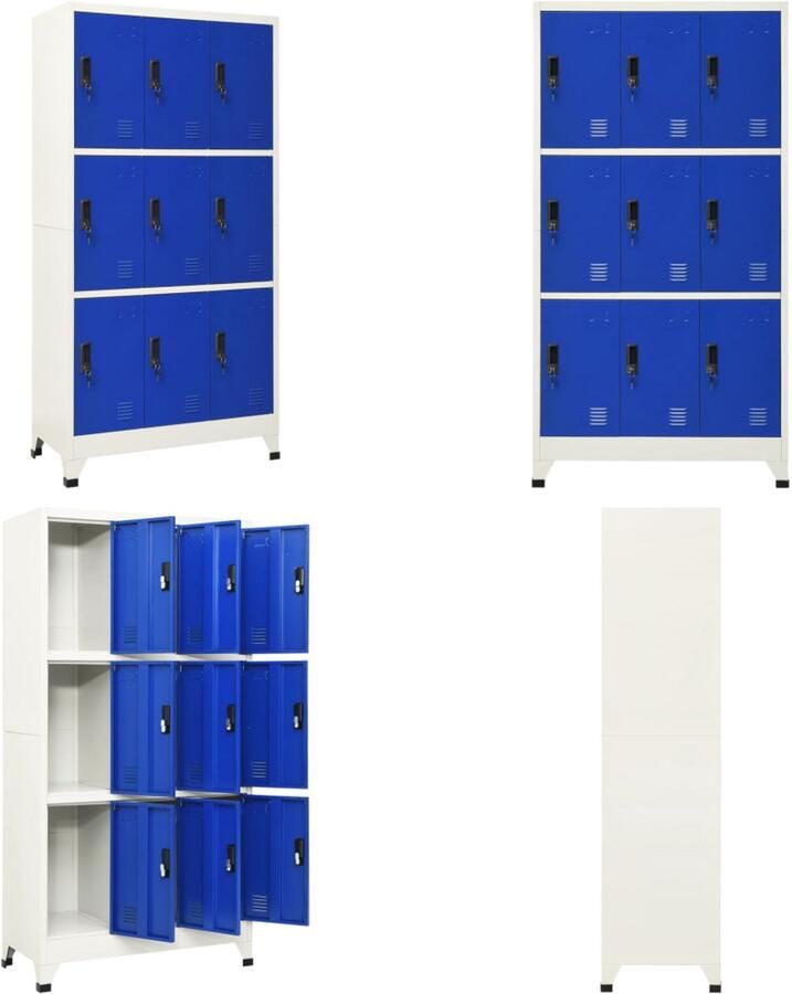 VidaXL Lockerkast 90x45x180 cm staal grijs en blauw Lockerkast Lockerkasten Opbergkast Kast