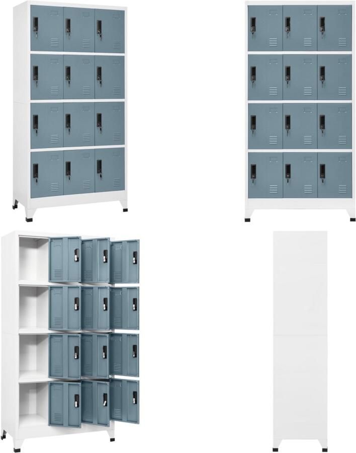 VidaXL Lockerkast 90x45x180 cm staal lichtgrijs en donkergrijs Lockerkast Lockerkasten Opbergkast Kast