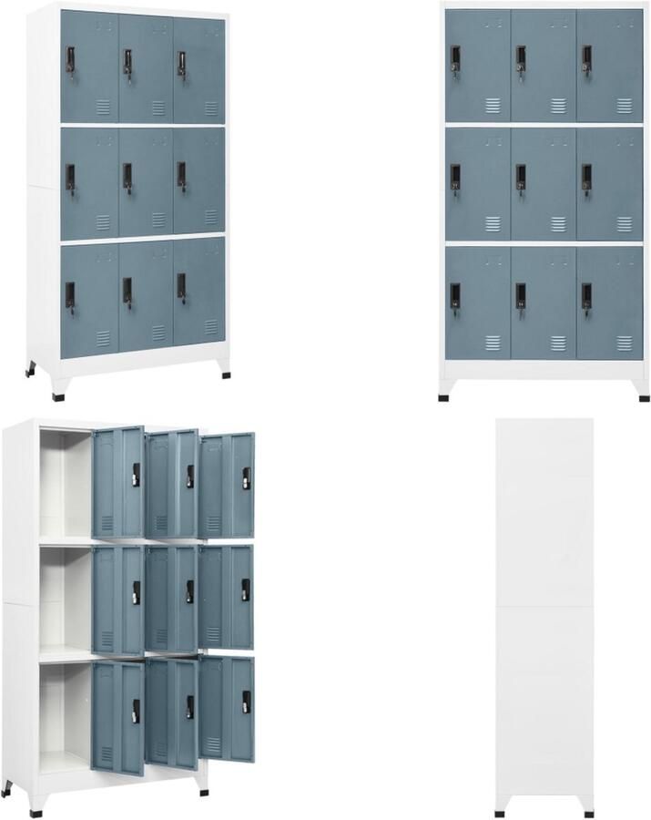 VidaXL Lockerkast 90x45x180 cm staal lichtgrijs en donkergrijs Lockerkast Lockerkasten Opbergkast Kast