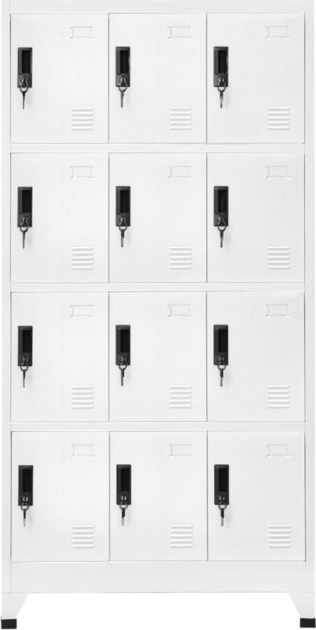 VidaXL Lockerkast 90x45x180 cm staal wit Lockerkast Metalen Kast Opbergkast School Lockers Kantoor Lockers Garderobe Kluisje