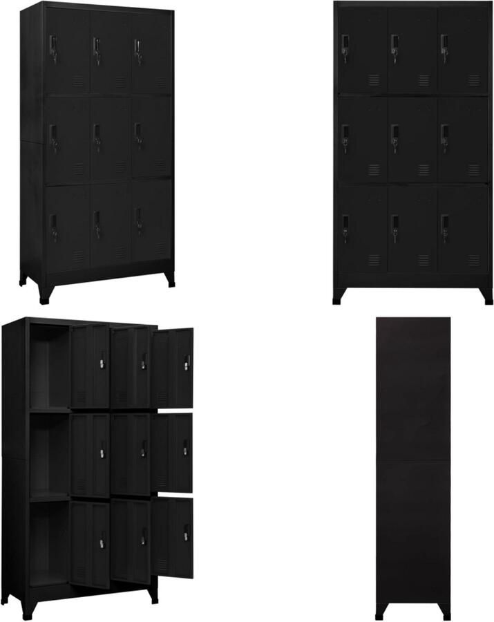 VidaXL Lockerkast 90x45x180 cm staal zwart Lockerkast Lockerkasten Opbergkast Kast
