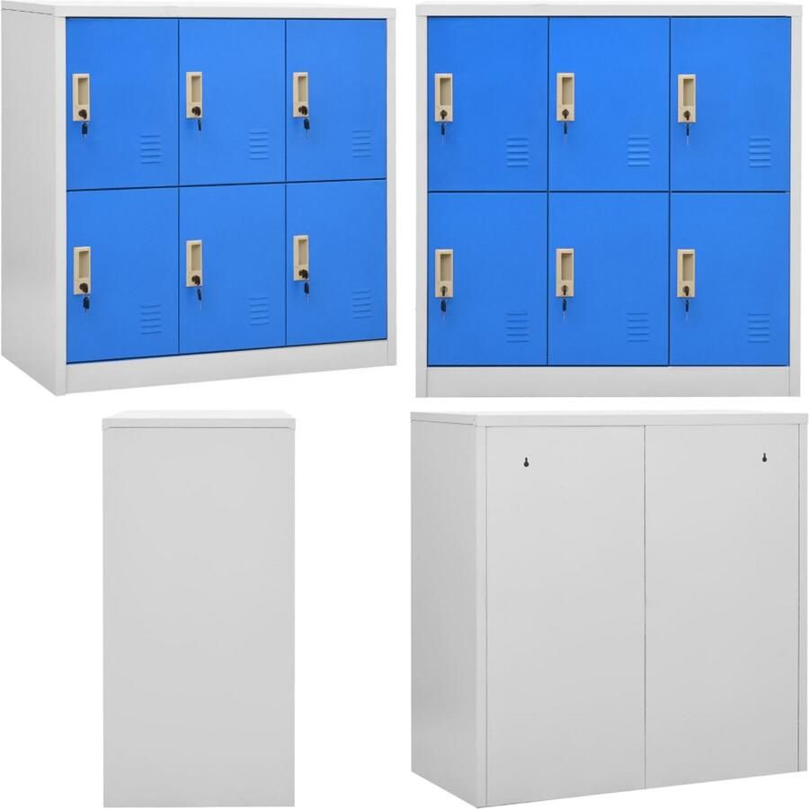 VidaXL Lockerkast 90x45x92-5 cm staal lichtgrijs en blauw Lockerkast Lockerkasten Locker Kast Locker Kasten