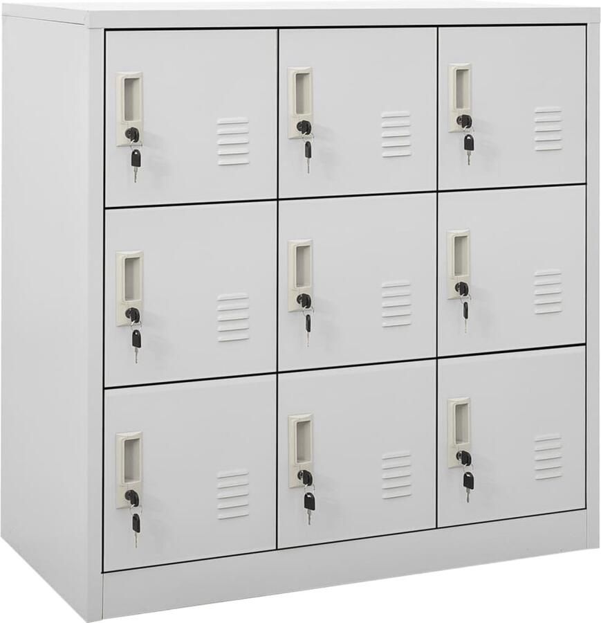 VidaXL Lockerkast lichtgrijs 9 lockers staal Locker Kast Staalkast Kantooropslag Schoolmeubilair Bergruimte Organisatie Garderobe Metalen Kast Grijze Kast Compacte Kast Multifunctionele Kast