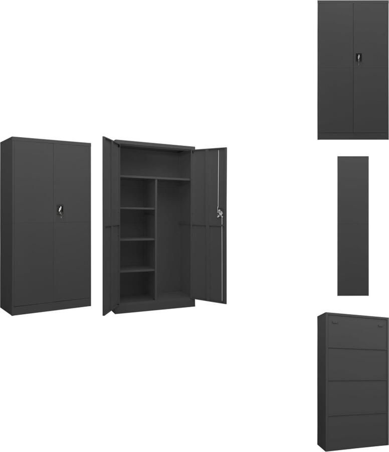 VidaXL Lockerkast Lockerkasten Locker Kast Locker Kasten Lockerkast 90x40x180 cm staal antracietkleurig - Foto 2