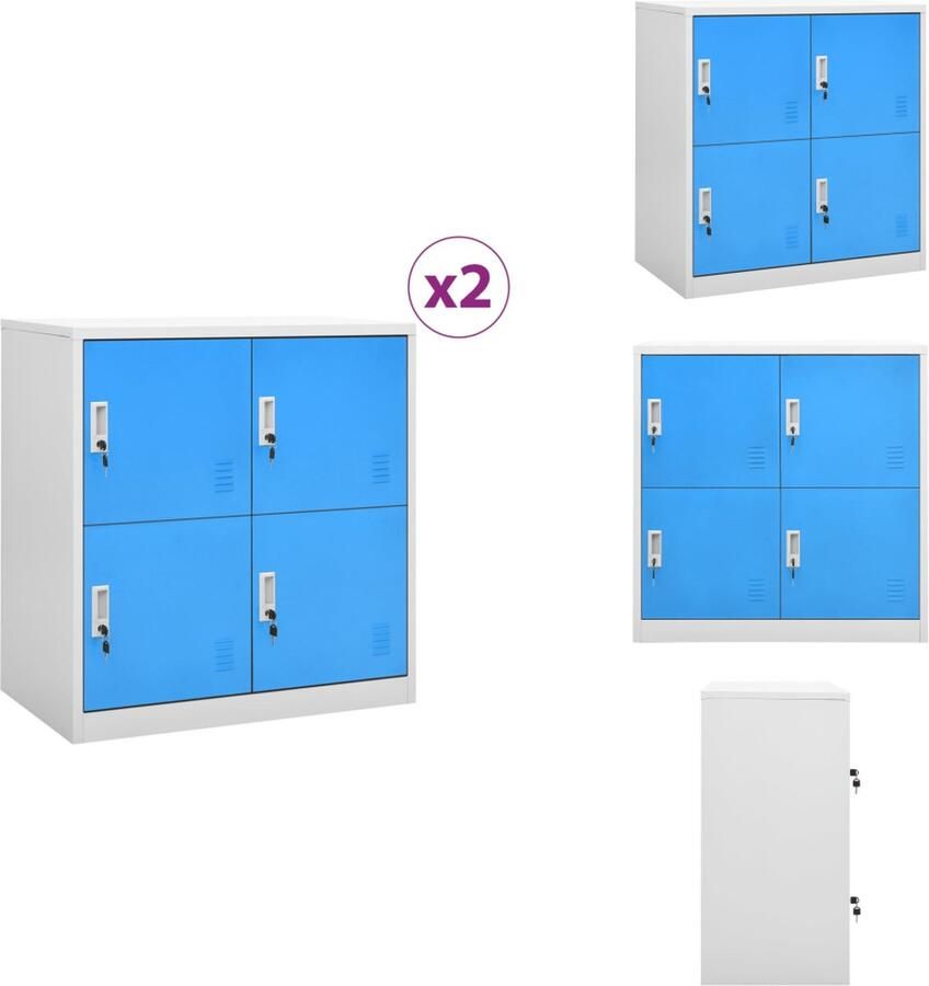 VidaXL Lockerkast Lockerkasten Locker Kast Locker Kasten Lockerkasten 2 st 90x45x92-5 cm staal lichtgrijs en blauw - Foto 2