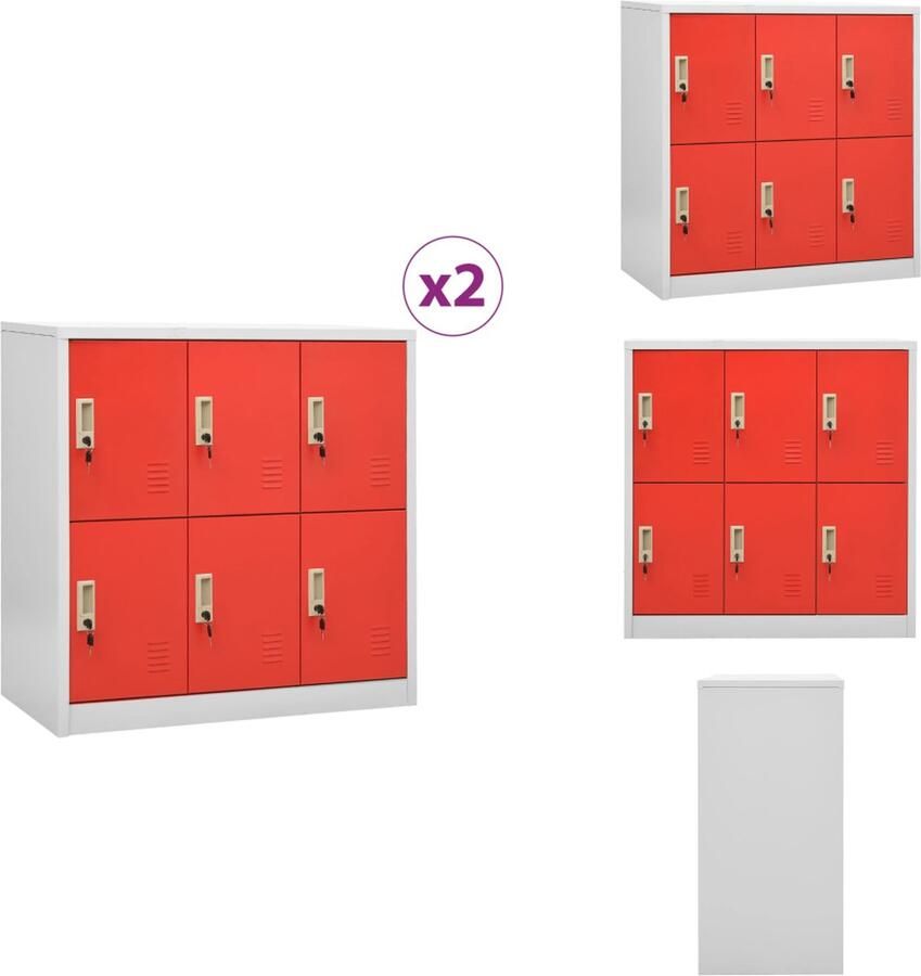 VidaXL Lockerkast Lockerkasten Locker Kast Locker Kasten Lockerkasten 2 st 90x45x92 5 cm staal lichtgrijs en rood - Foto 2