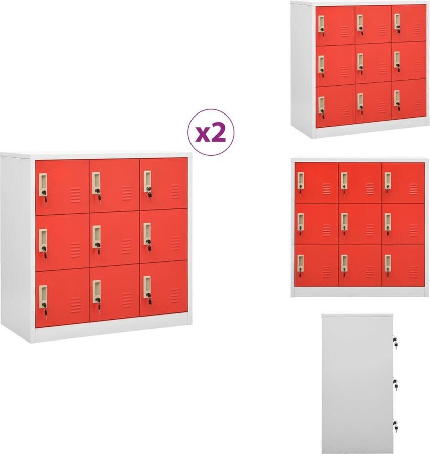 VidaXL Lockerkast Lockerkasten Locker Kast Locker Kasten Lockerkasten 2 st 90x45x92 5 cm staal lichtgrijs en rood - Foto 3
