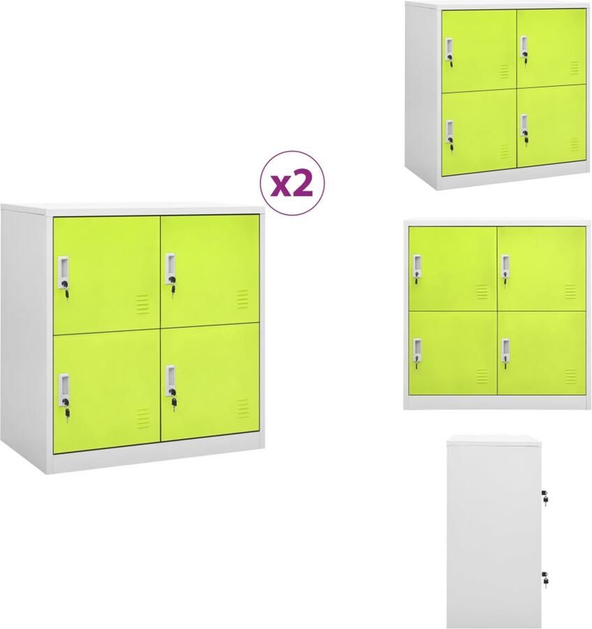 VidaXL Lockerkast Lockerkasten Locker Kast Locker Kasten Lockerkasten 2 st 90x45x92-5 cm staal lichtgrijs en groen - Foto 2