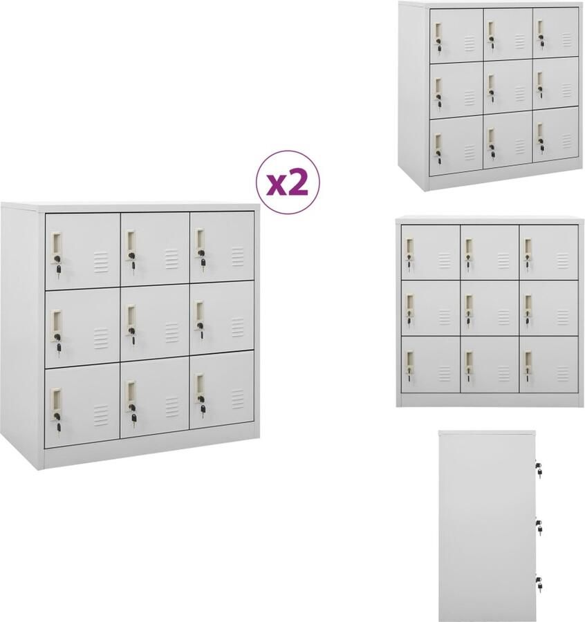 VidaXL Lockerkast Lockerkasten Locker Kast Locker Kasten Lockerkasten 2 st 90x45x92 5 cm staal lichtgrijs - Foto 2