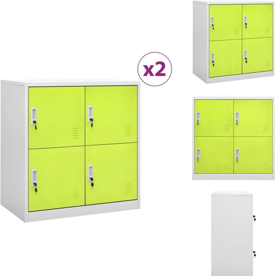 VidaXL Lockerkast Lockerkasten Locker Kast Locker Kasten Lockerkasten 2 st 90x45x92-5 cm staal lichtgrijs en groen
