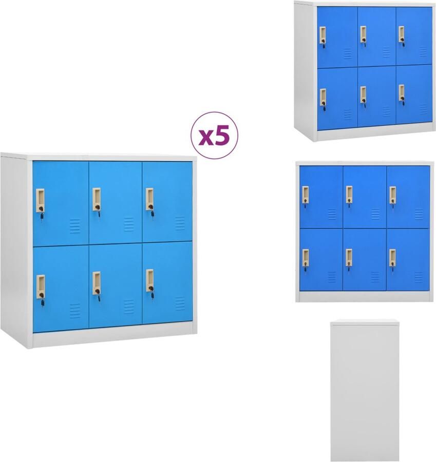 VidaXL Lockerkast Lockerkasten Locker Kast Locker Kasten Lockerkasten 5 st 90x45x92-5 cm staal lichtgrijs en blauw - Foto 2