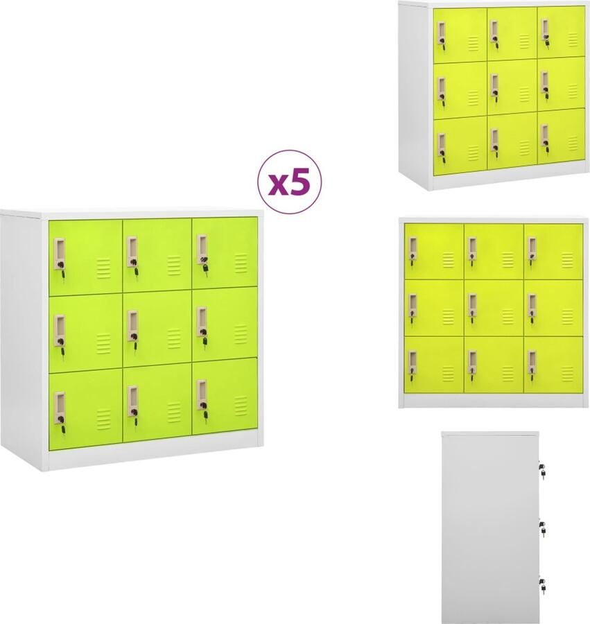 VidaXL Lockerkast Lockerkasten Locker Kast Locker Kasten Lockerkasten 5 st 90x45x92-5 cm staal lichtgrijs en groen - Foto 2