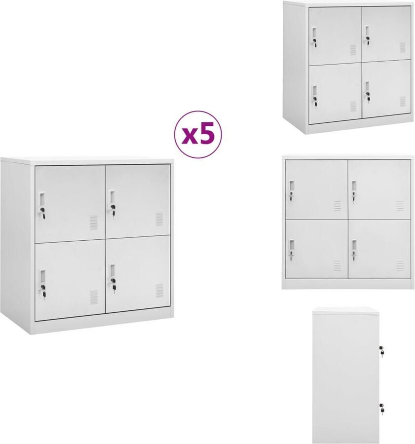 VidaXL Lockerkast Lockerkasten Locker Kast Locker Kasten Lockerkasten 5 st 90x45x92-5 cm staal lichtgrijs - Foto 2