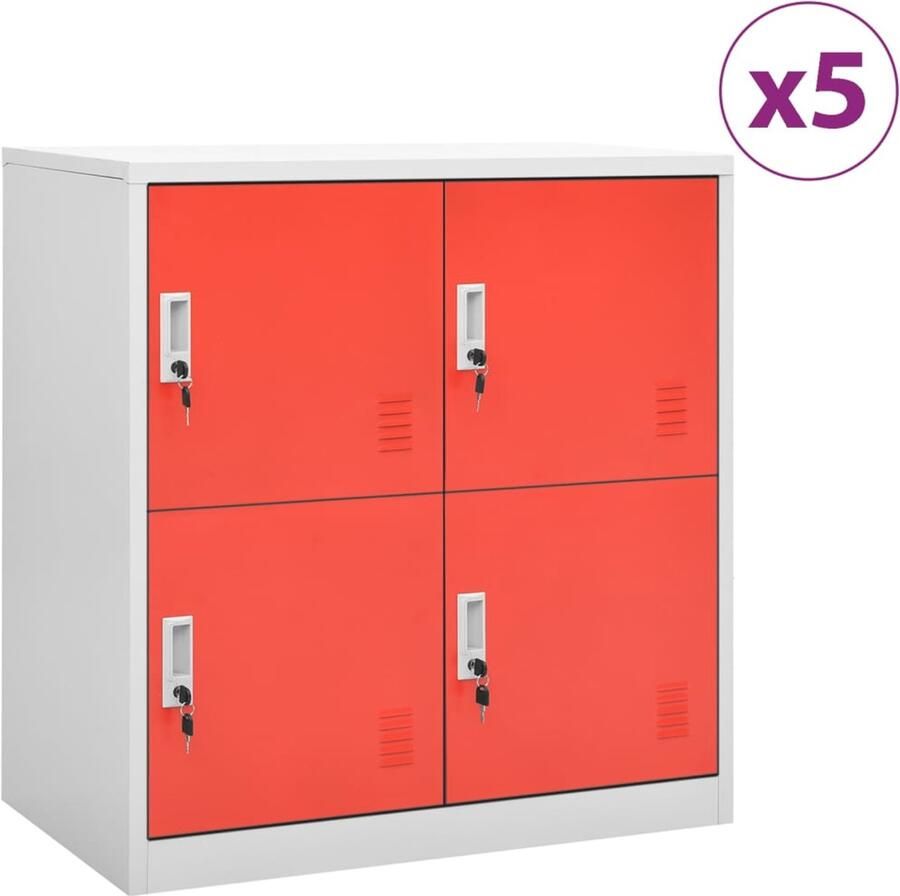 VidaXL Lockerkast Lockerkasten Locker Kast Locker Kasten Lockerkasten 5 st 90x45x92-5 cm staal lichtgrijs en rood