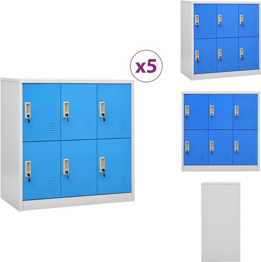 VidaXL Lockerkast Lockerkasten Locker Kast Locker Kasten Lockerkasten 5 st 90x45x92-5 cm staal lichtgrijs en blauw