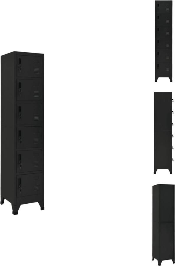 The Living Store Lockerkast Zwart Staal 38 x 40 x 180 cm Afsluitbare Deuren Lockerkast Opbergkast Metalen Kast Staalkast School Lockers