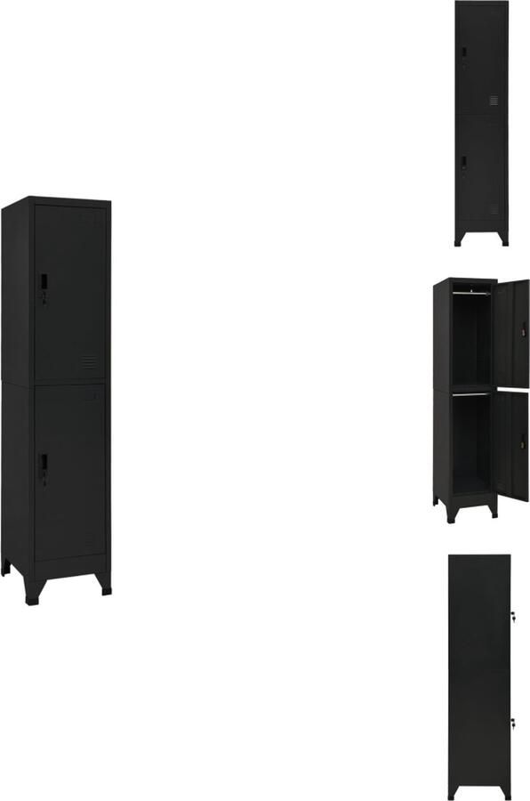 VidaXL Lockerkast Lockerkasten Opbergkast Kast Lockerkast 38x45x180 cm staal zwart
