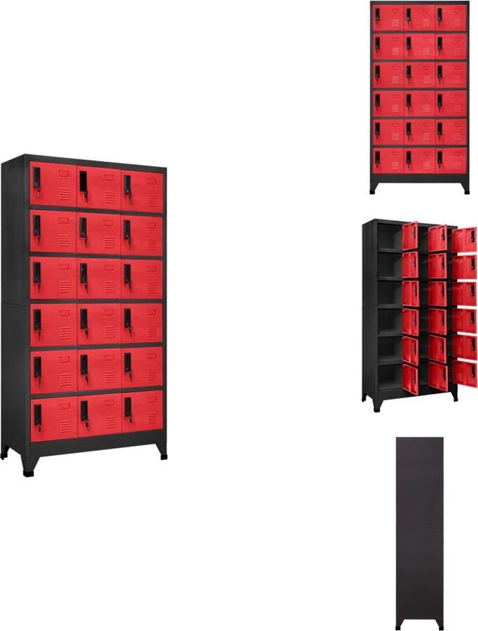 VidaXL Lockerkast Lockerkasten Opbergkast Kast Lockerkast 90x40x180 cm staal antracietkleurig en rood - Foto 2