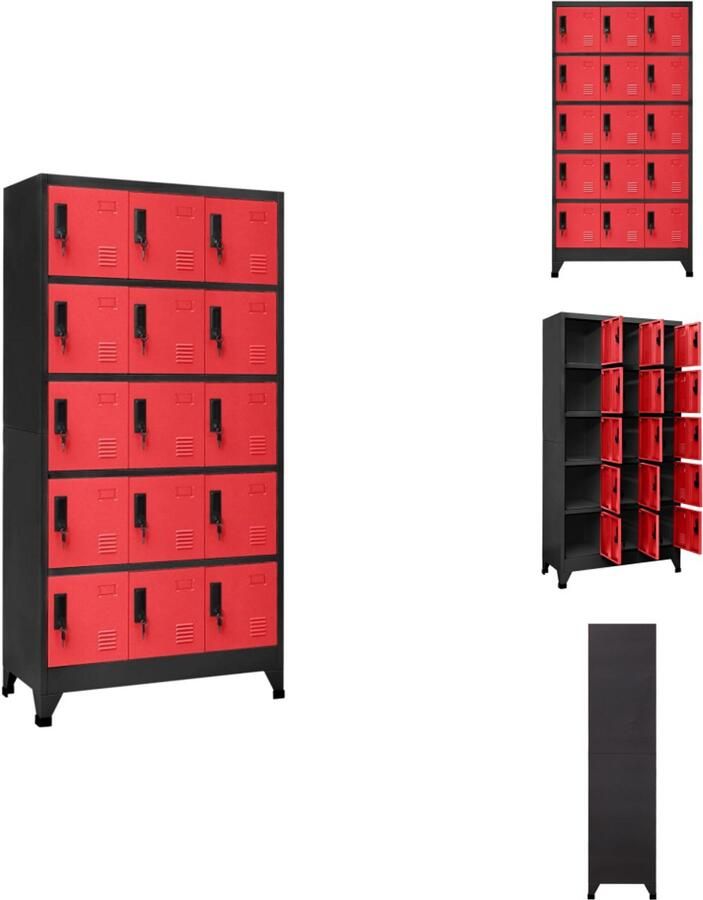 VidaXL Lockerkast Lockerkasten Opbergkast Kast Lockerkast 90x40x180 cm staal antracietkleurig en rood