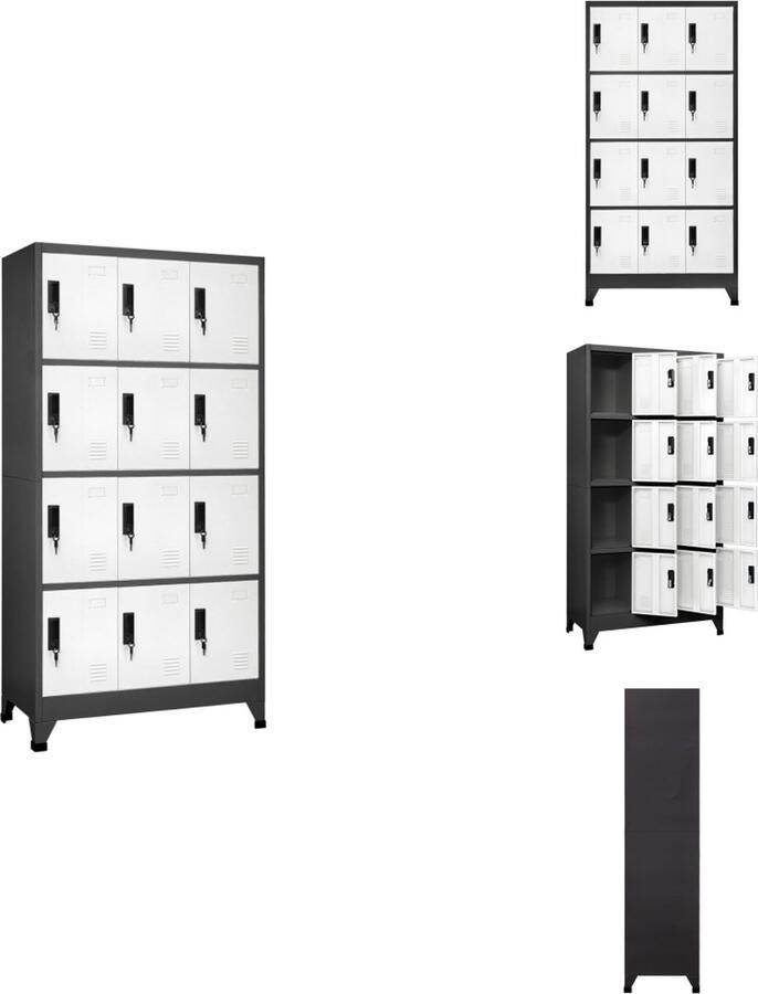 VidaXL Lockerkast Lockerkasten Opbergkast Kast Lockerkast 90x45x180 cm staal antracietkleurig en wit - Foto 2