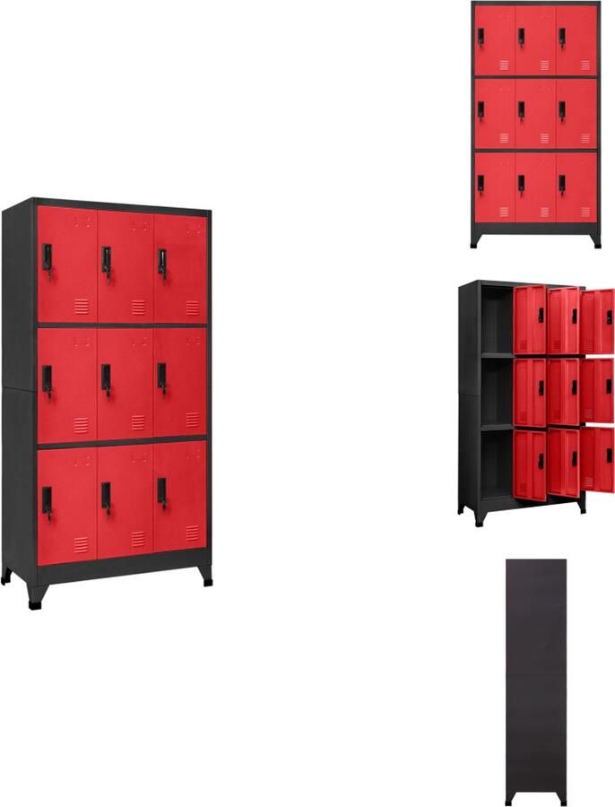 VidaXL Lockerkast Lockerkasten Opbergkast Kast Lockerkast 90x45x180 cm staal antracietkleurig en rood