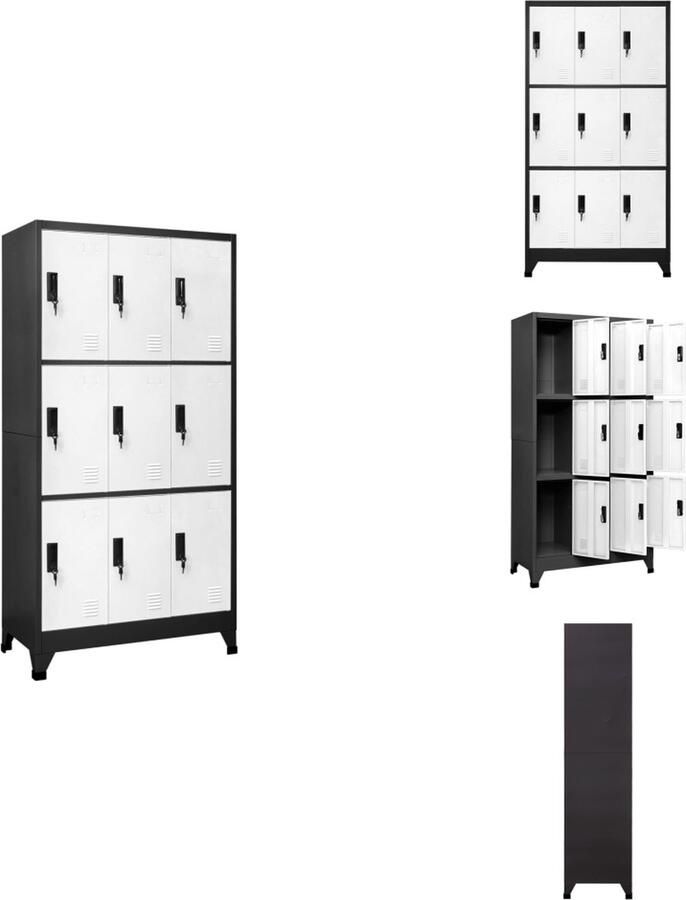 VidaXL Lockerkast Lockerkasten Opbergkast Kast Lockerkast 90x45x180 cm staal antracietkleurig en wit - Foto 2