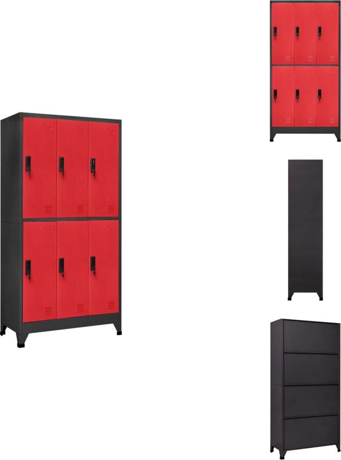 VidaXL Lockerkast Lockerkasten Opbergkast Kast Lockerkast 90x45x180 cm staal antracietkleurig en rood - Foto 2
