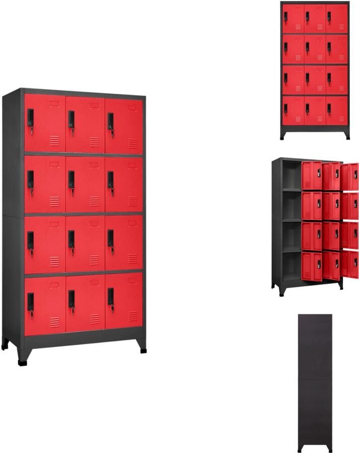 VidaXL Lockerkast Lockerkasten Opbergkast Kast Lockerkast 90x45x180 cm staal antracietkleurig en rood