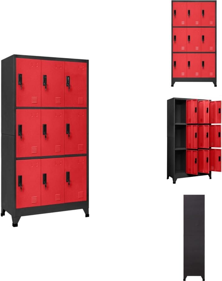 VidaXL Lockerkast Lockerkasten Opbergkast Kast Lockerkast 90x45x180 cm staal antracietkleurig en rood