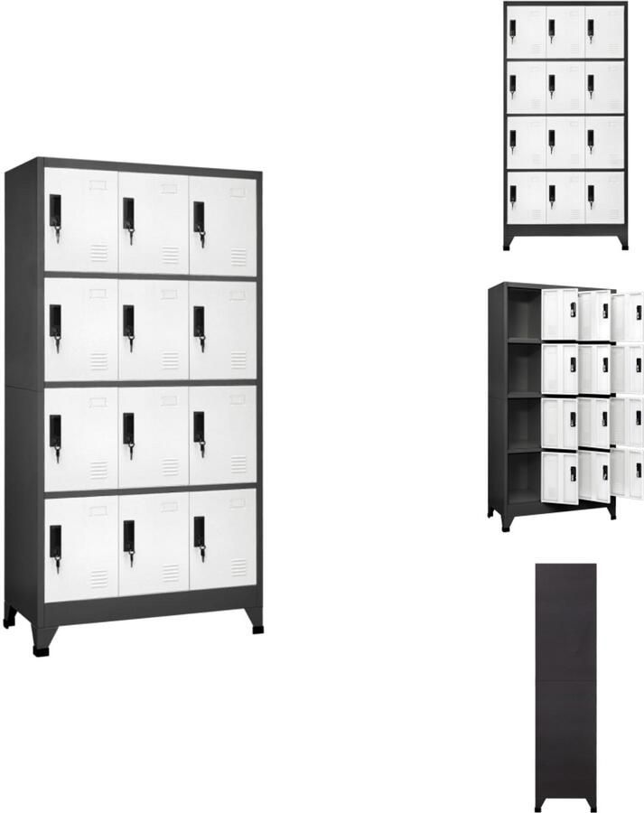 VidaXL Lockerkast Lockerkasten Opbergkast Kast Lockerkast 90x45x180 cm staal antracietkleurig en wit