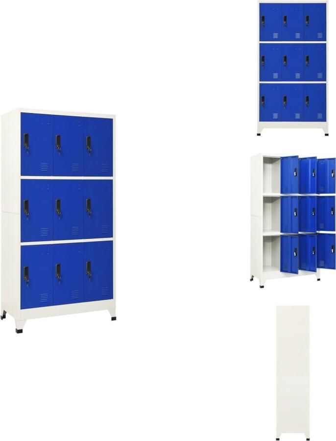 VidaXL Lockerkast Lockerkasten Opbergkast Kast Lockerkast 90x45x180 cm staal grijs en blauw