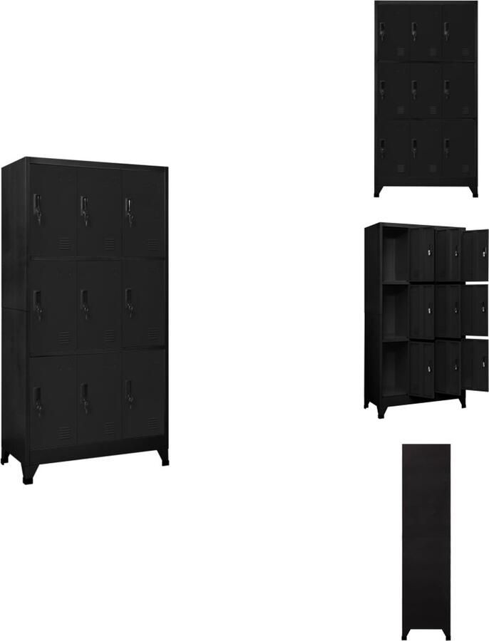 VidaXL Lockerkast Lockerkasten Opbergkast Kast Lockerkast 90x45x180 cm staal zwart - Foto 2