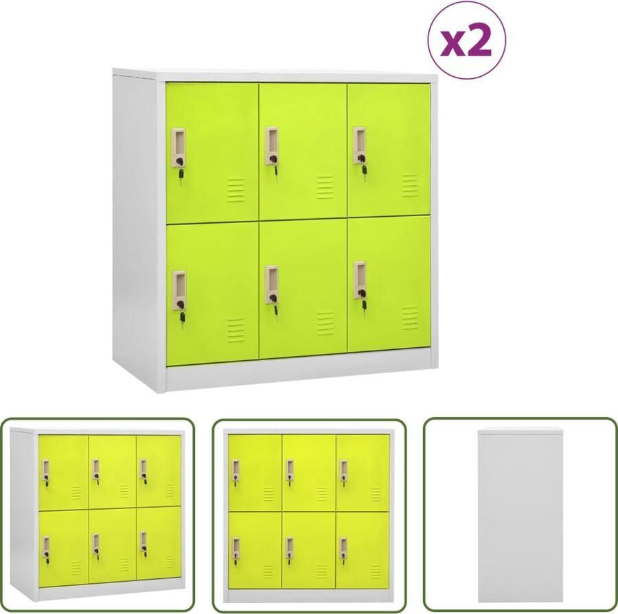 The Living Store Lockerkast Staal 90 x 45 x 92.5 cm 6 lockers Lichtgrijs en groen Locker Kast Opslagkast Schoolkisten Kantooropstelling Metalen Kast - Foto 3